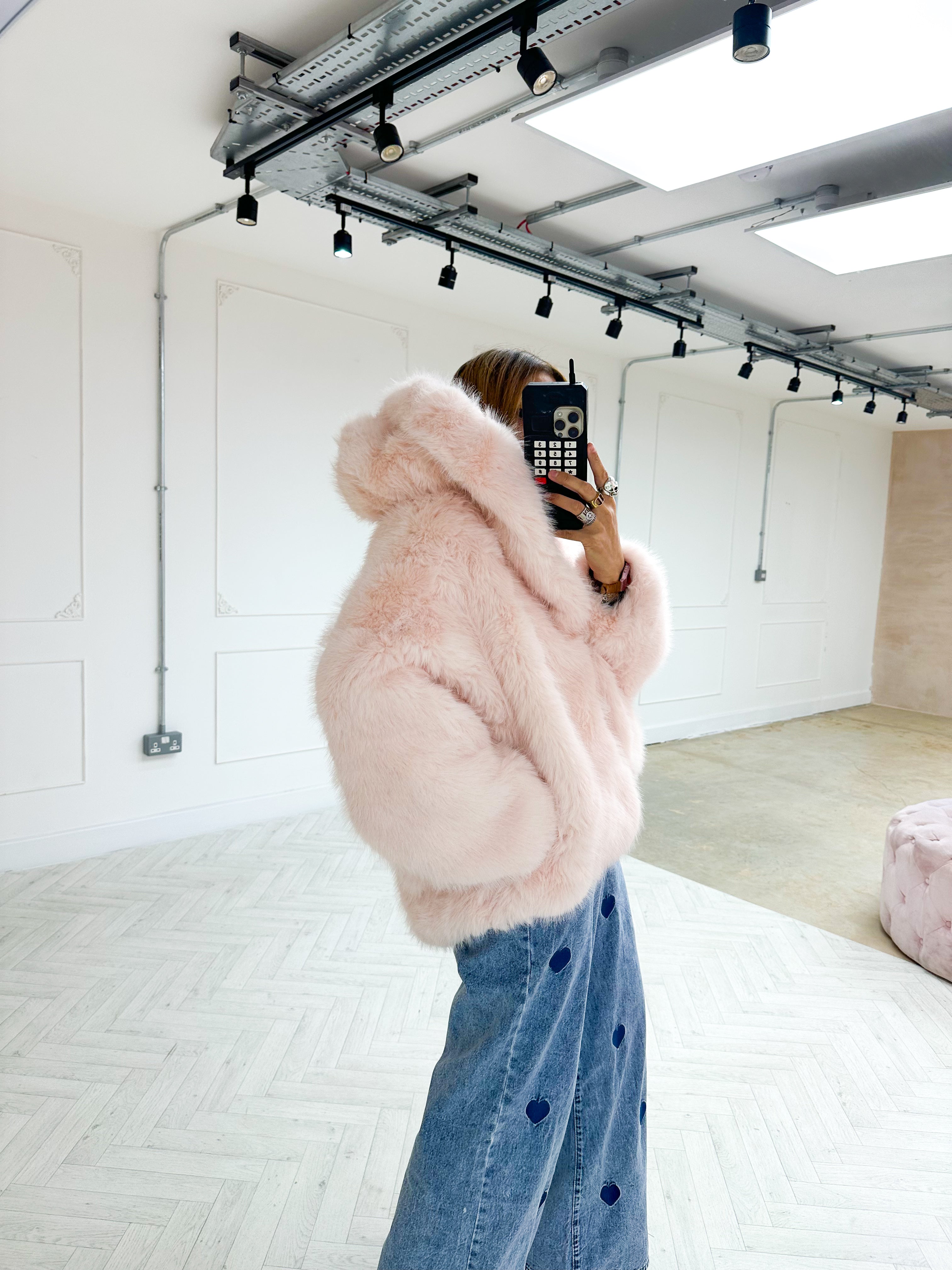 Luxury Faux Fur Hooded Coat In Pink