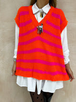 Stripe Oversized Knitted Vest In Orange/Pink