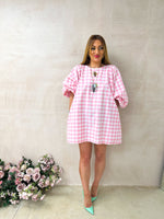 Olivia Puff Sleeve Mini Dress In Pink Gingham