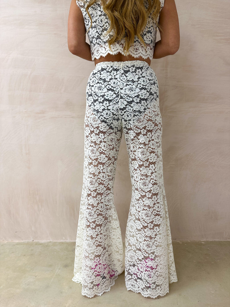 Fairytale Lace Extreme Flare Trousers In Cream