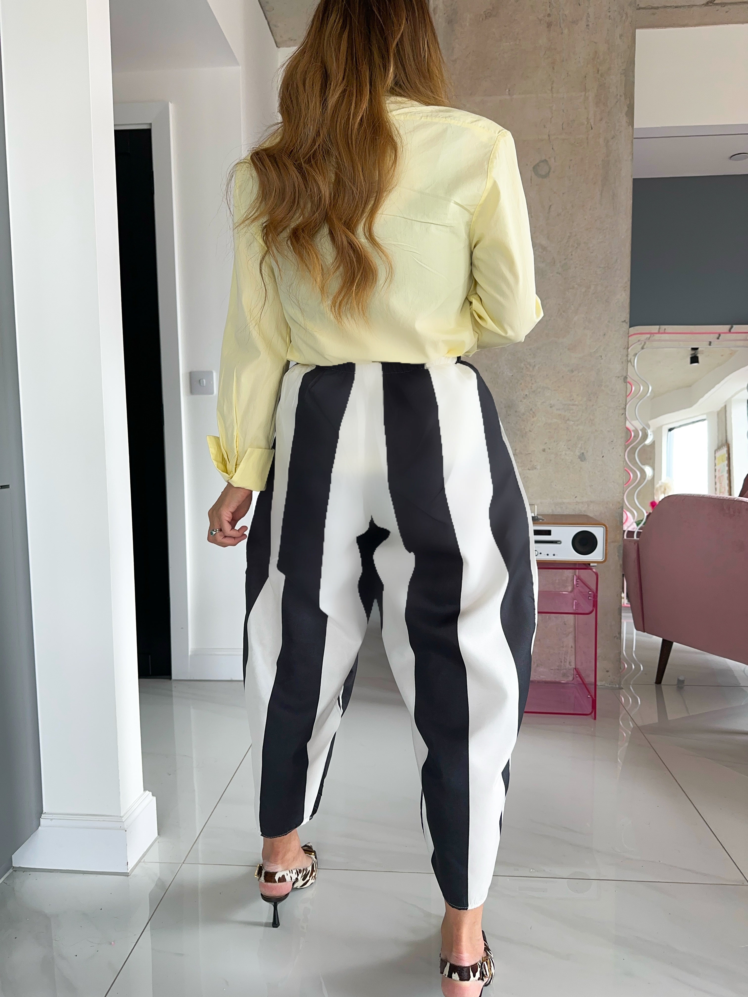 High Waisted Balloon Trousers In Black And White Stripe