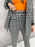 High Waisted Fitted Trousers In Black/White Gingham Print