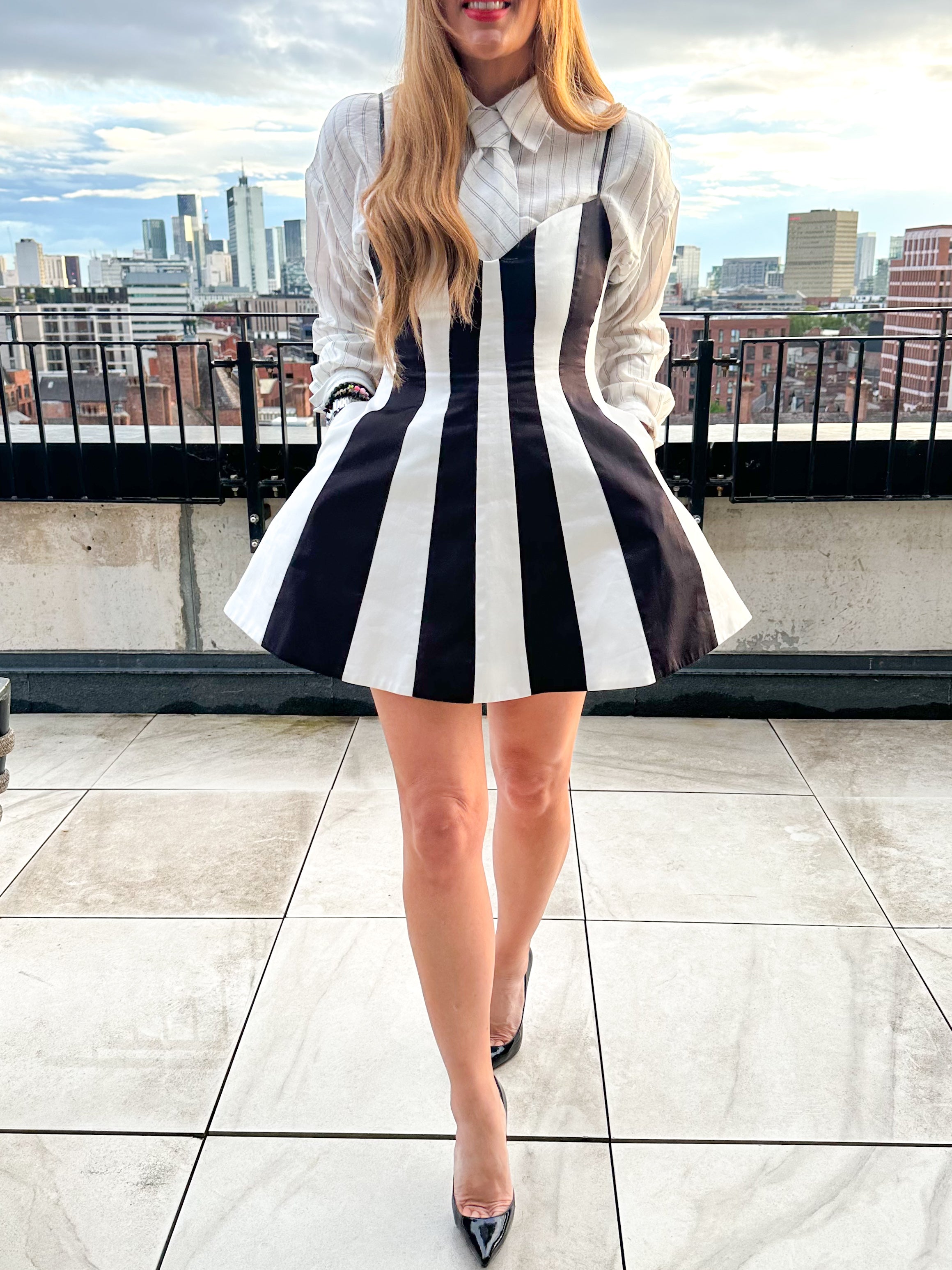 The Amari Dress In Black & White Stripe