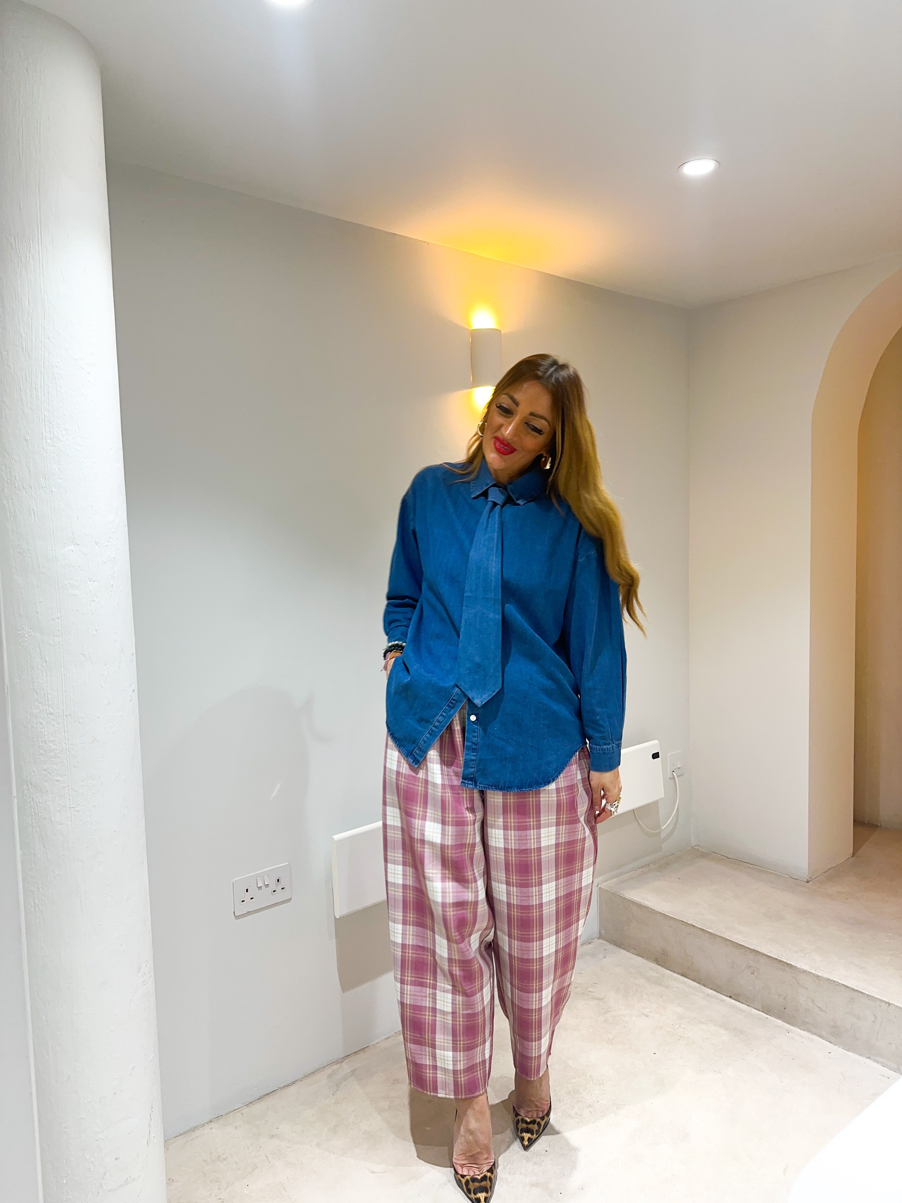 Relaxed Fit Tie Detail Shirt In Blue Denim