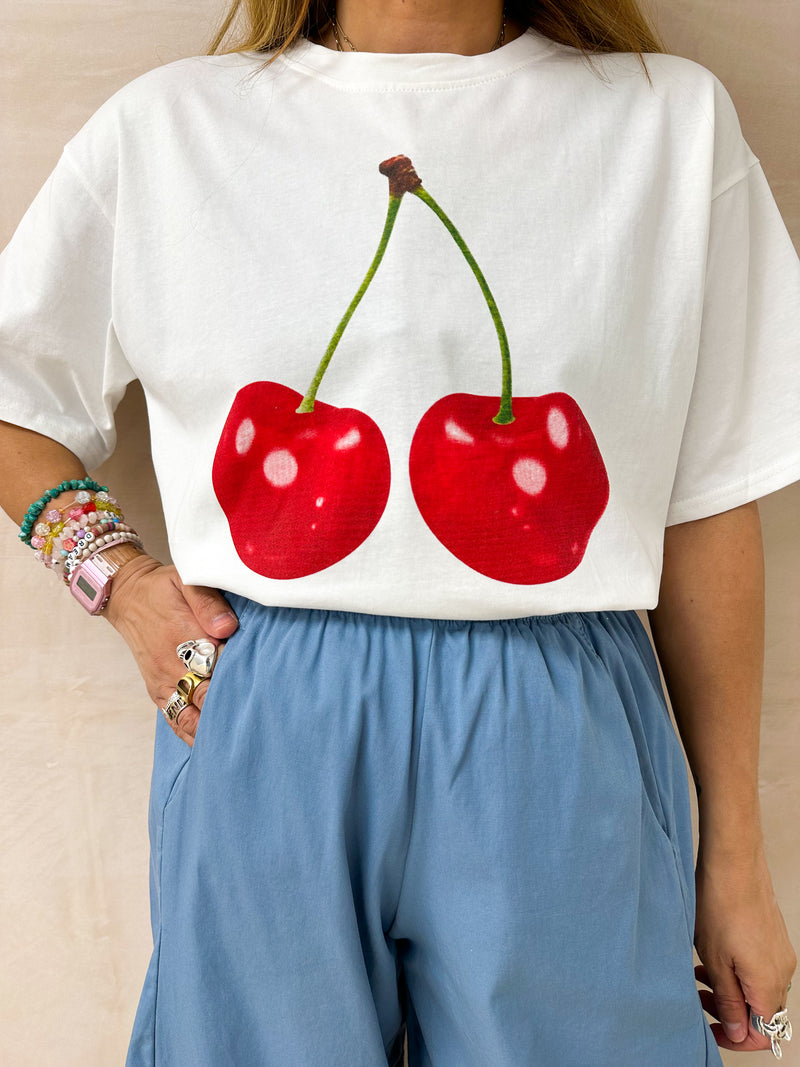Cherry Print T-shirt In White
