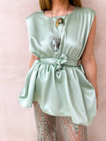 The Midnight Belted Top In Sage Green