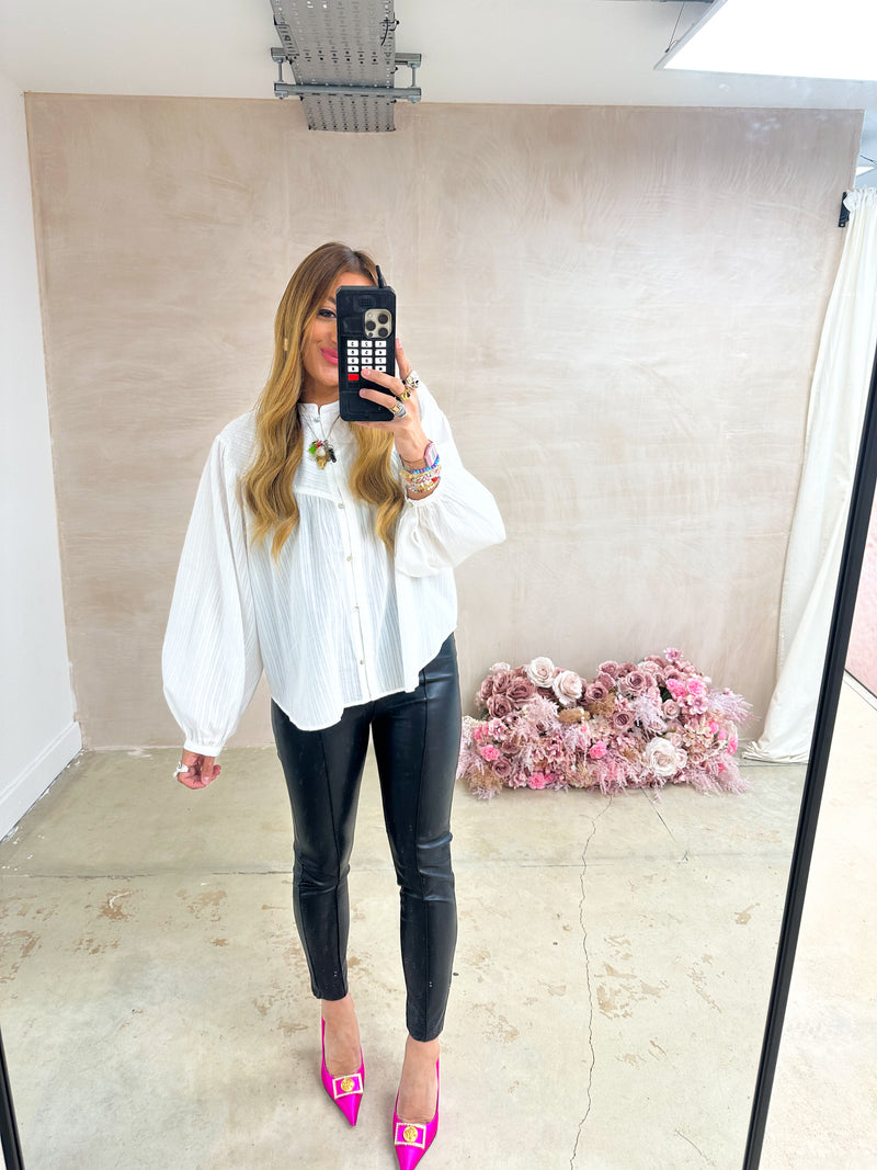 Puff Sleeve Floaty Shirt Top In White