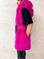 Faux Fur Hooded Gillet In Fuschia Pink