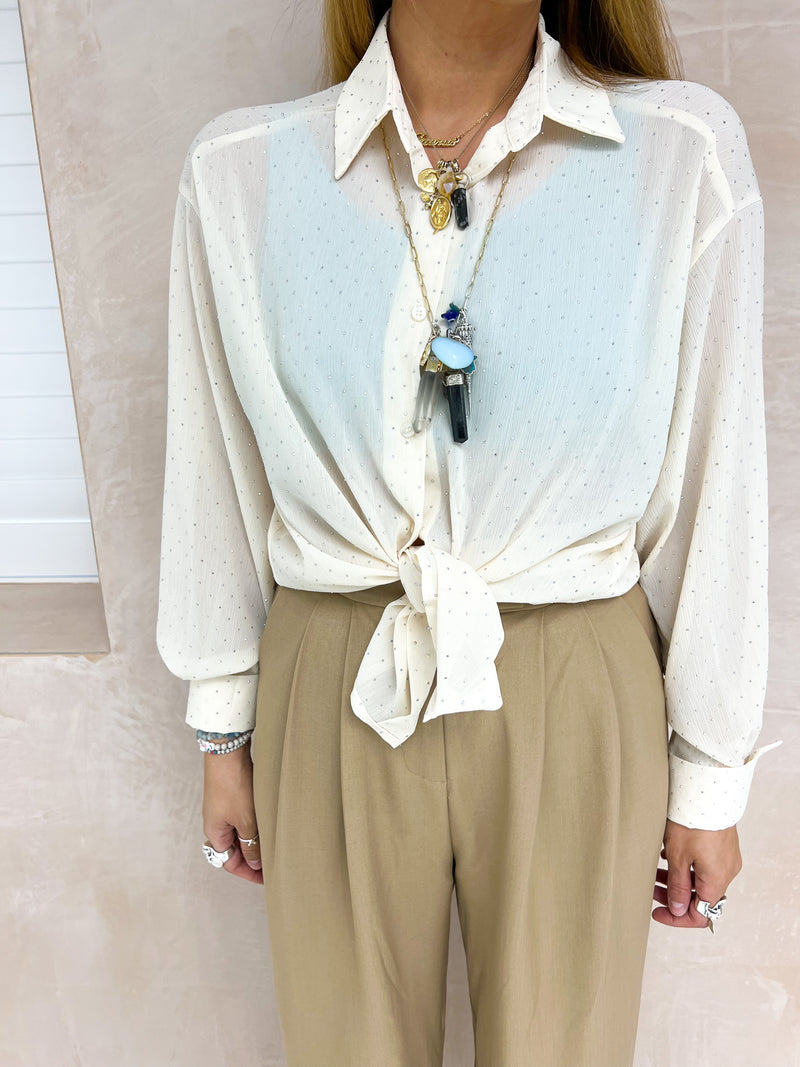 Diamante Embellished Relaxed Fit Shirt In Cream