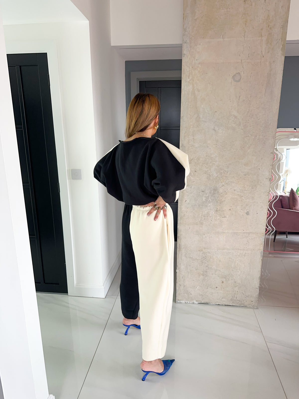 Core Collection Contrast Balloon Trousers In Black/Cream