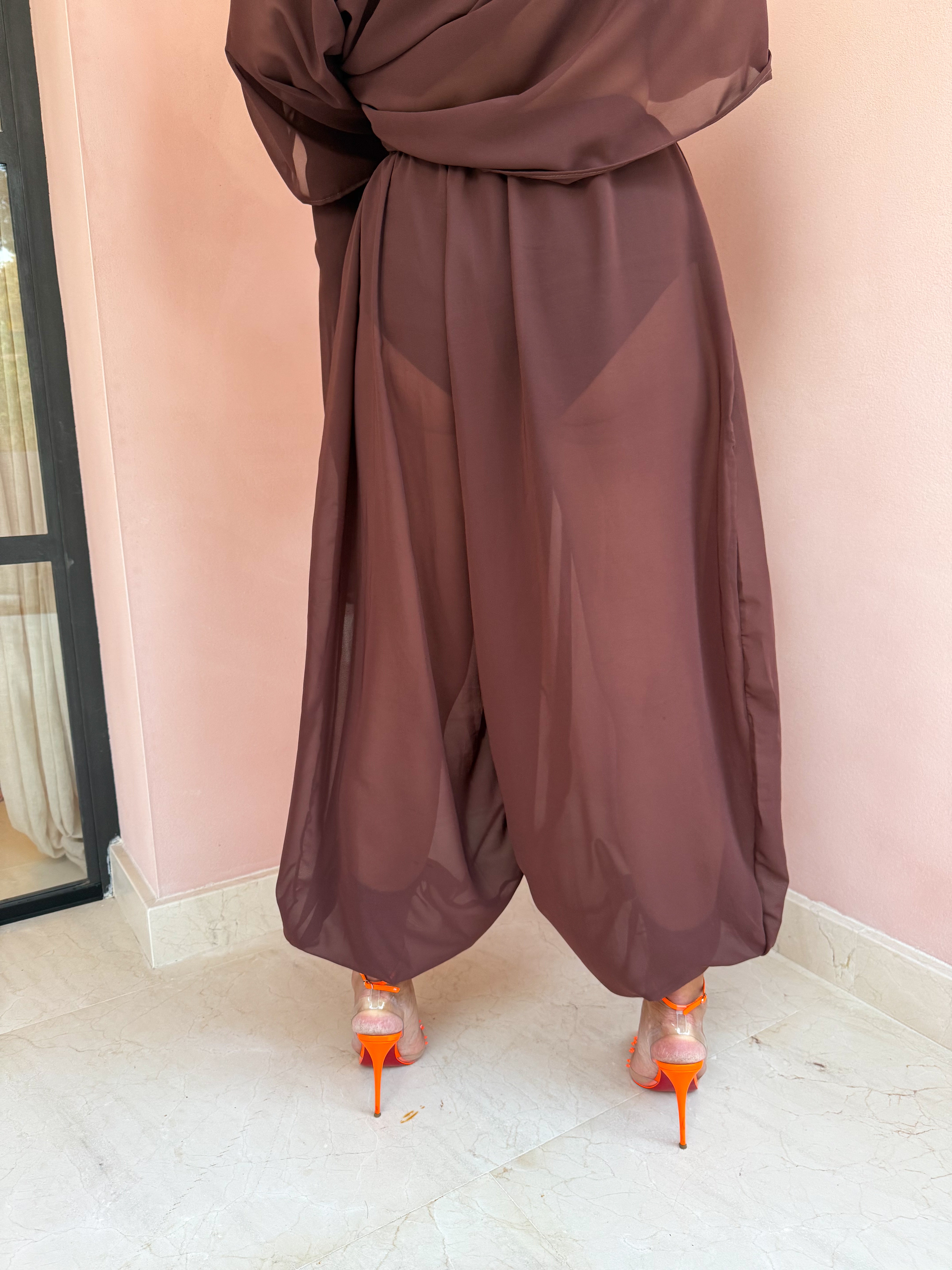 The Jasmine Aladdin Trousers In Brown Chiffon