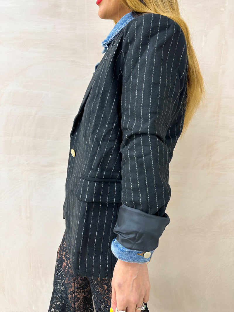 Pinstripe Blazer Coat In Black