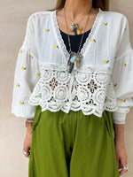 Crochet Hem Lemon Embroidered Swing Shirt In White