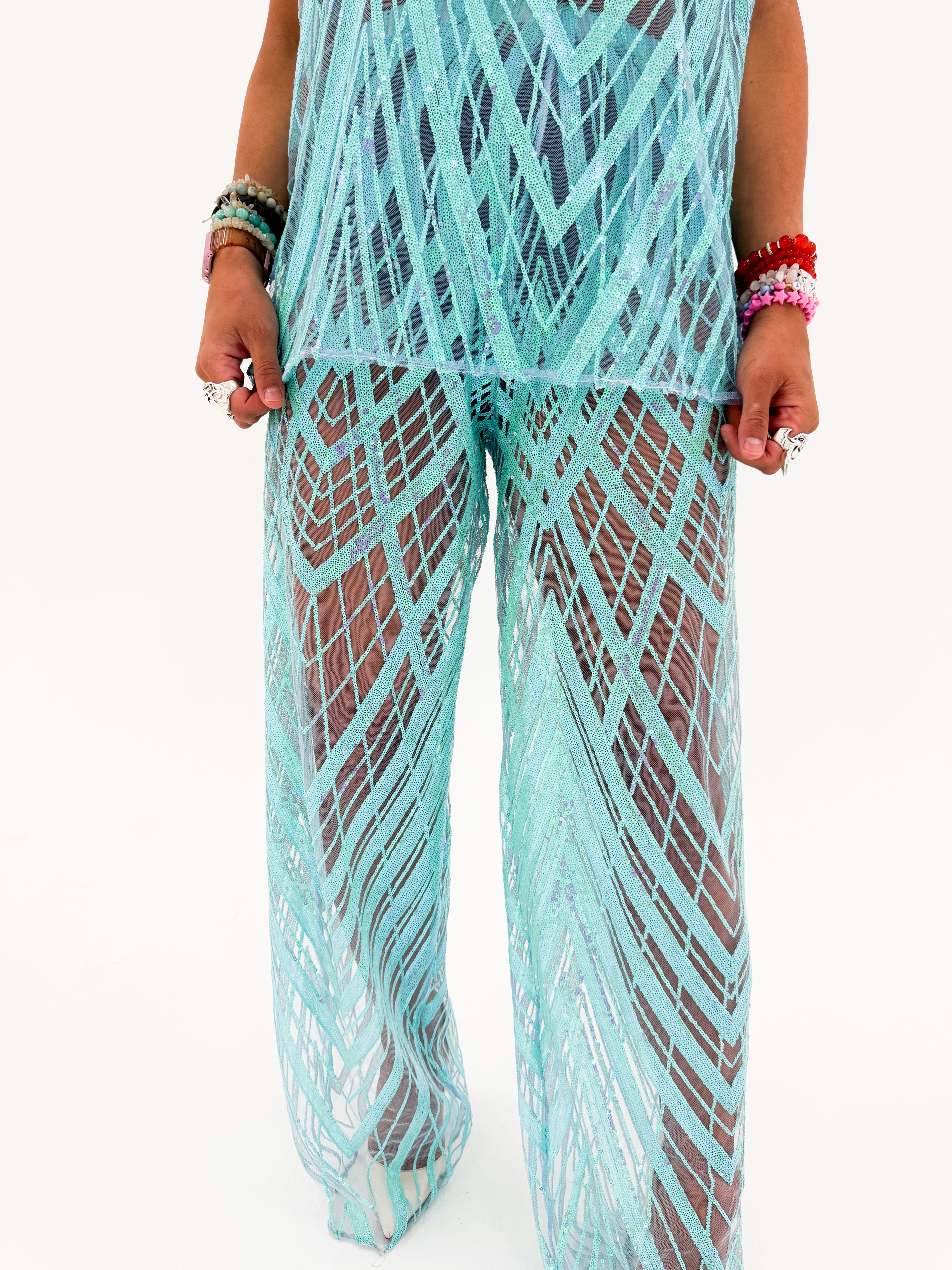 Solaris Vega Sequin Trousers In Baby Blue