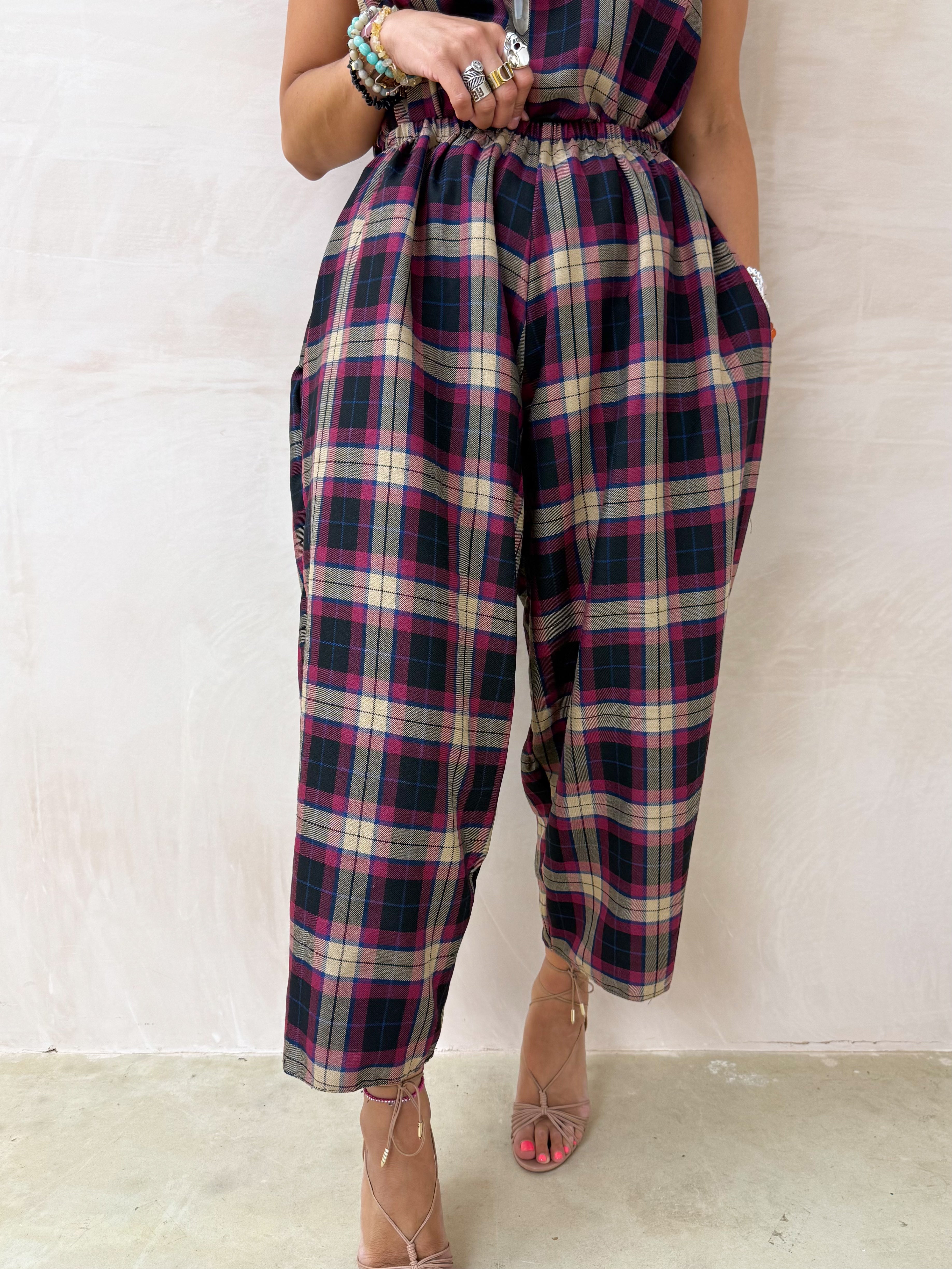 Muse Balloon Trousers In Purple Tartan