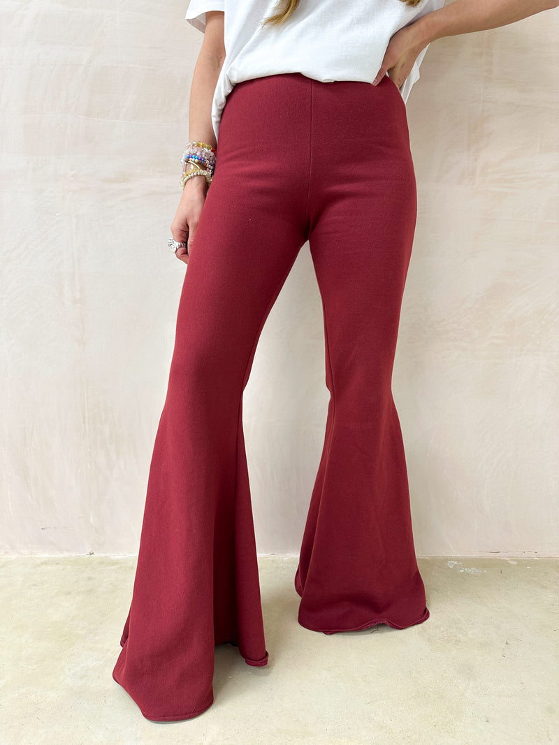 Extreme Flare Sweatshirt Trousers In Burgundy