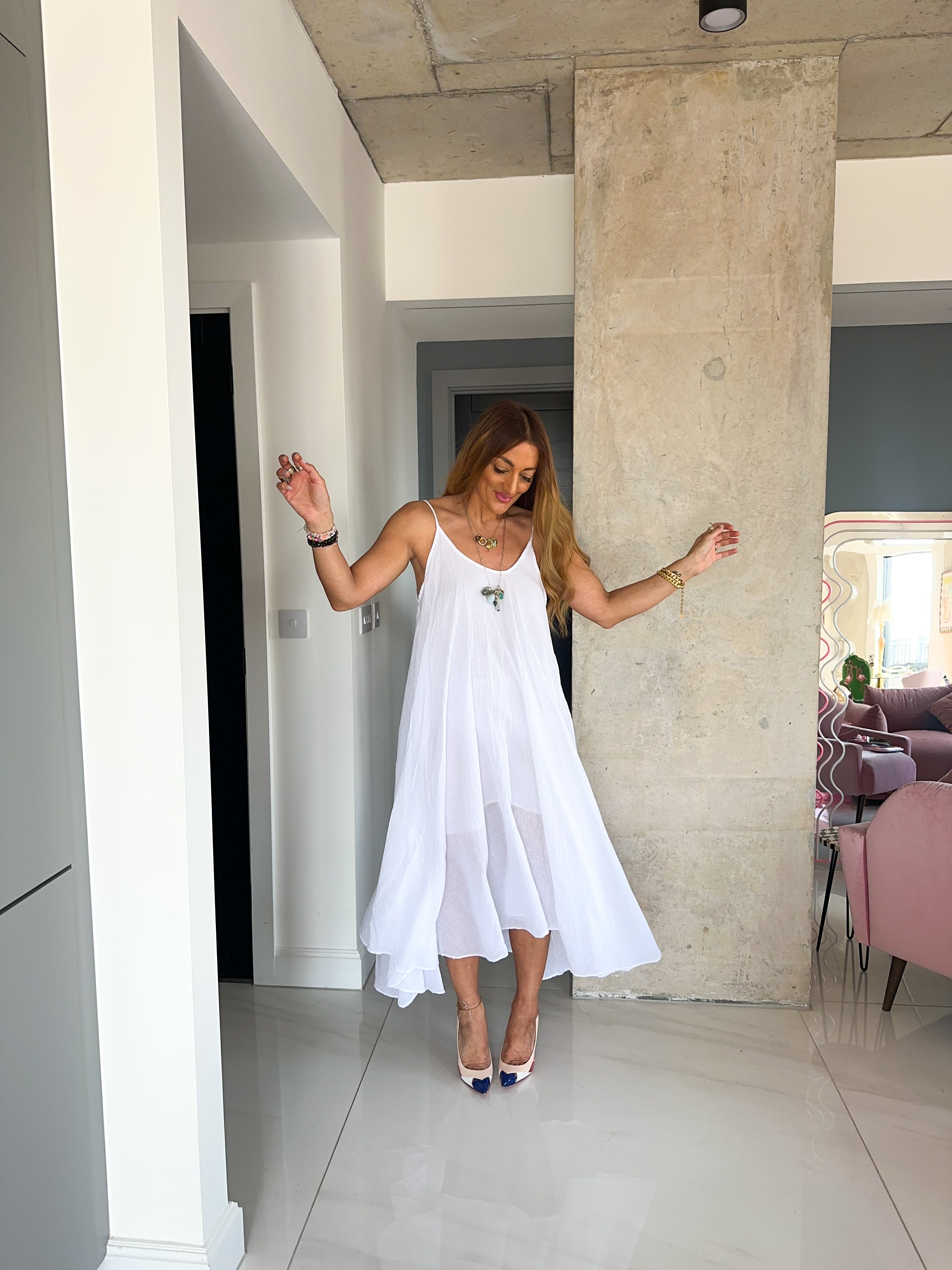 White Linen T-Shirt Style Maxi Dress