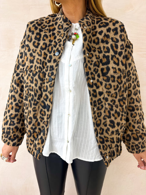 Slouch Bomber Jacket In Leopard Print