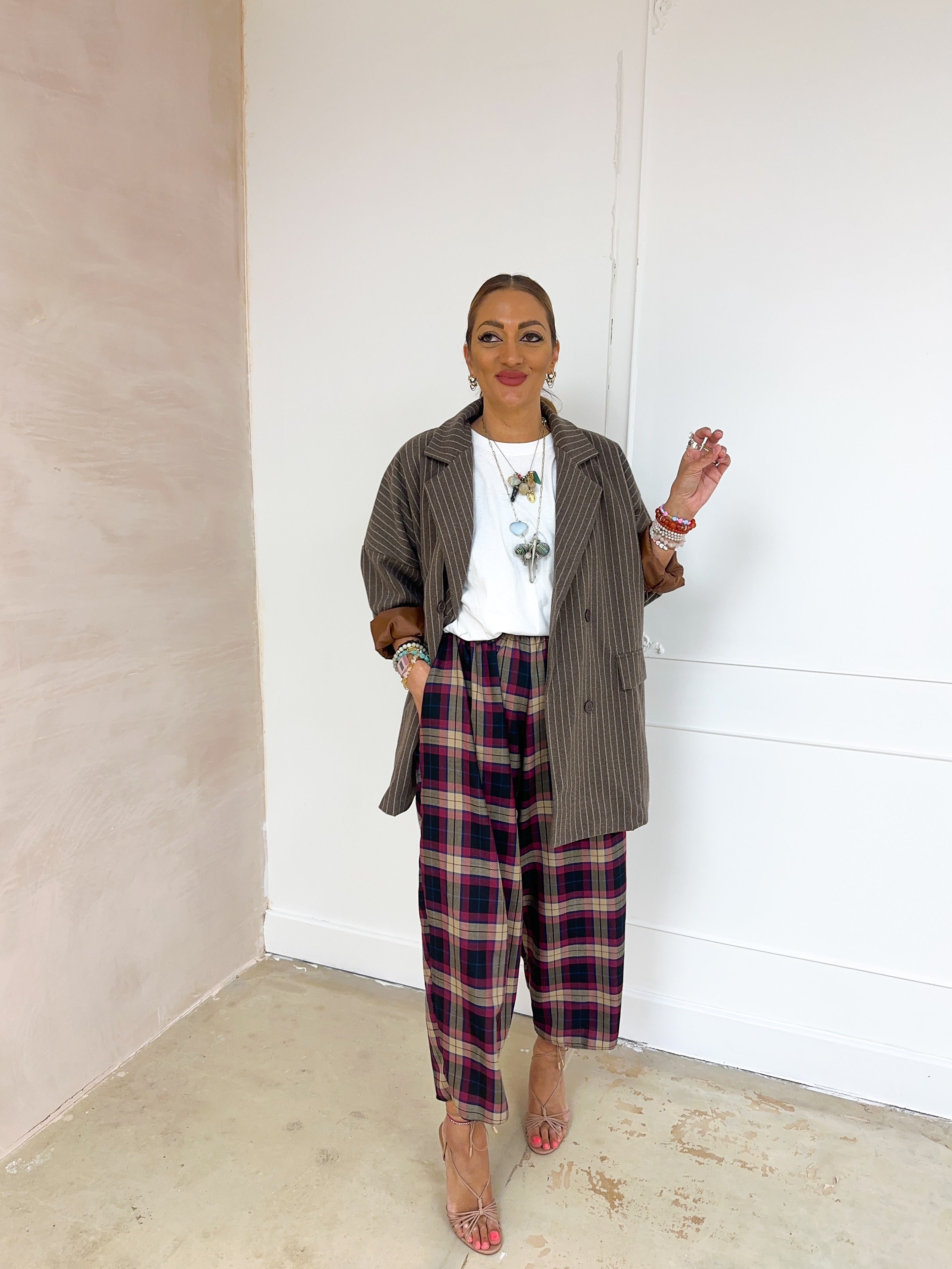 Oversized Blazer/Jacket In Brown Pinstripe