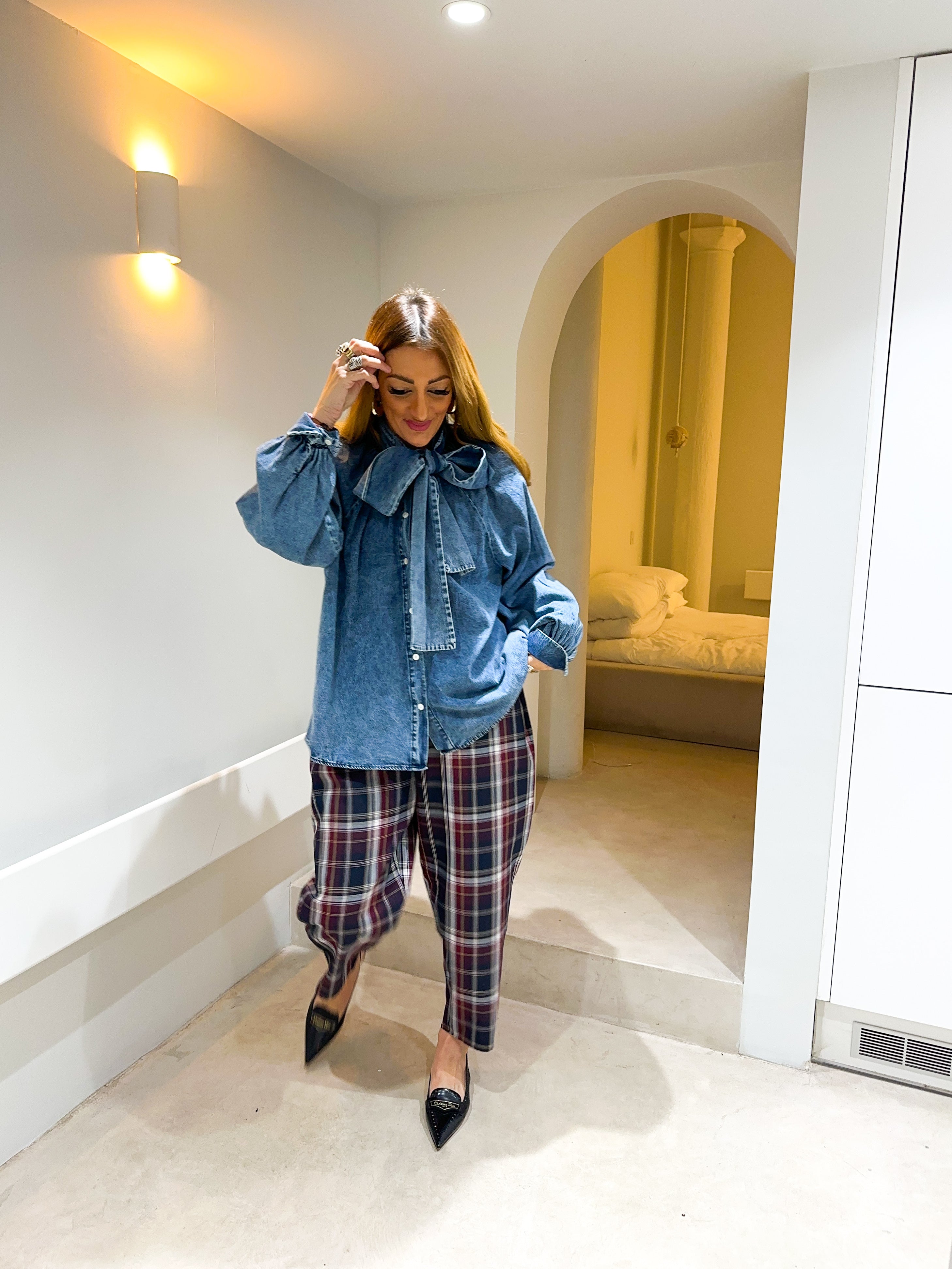 Bow Front Denim Shirt In Blue