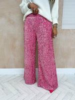 High Waisted Wide Leg Sequin Trousers In Pink