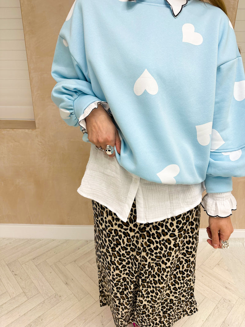 All Over Scattered Heart Sweatshirt In Baby Blue