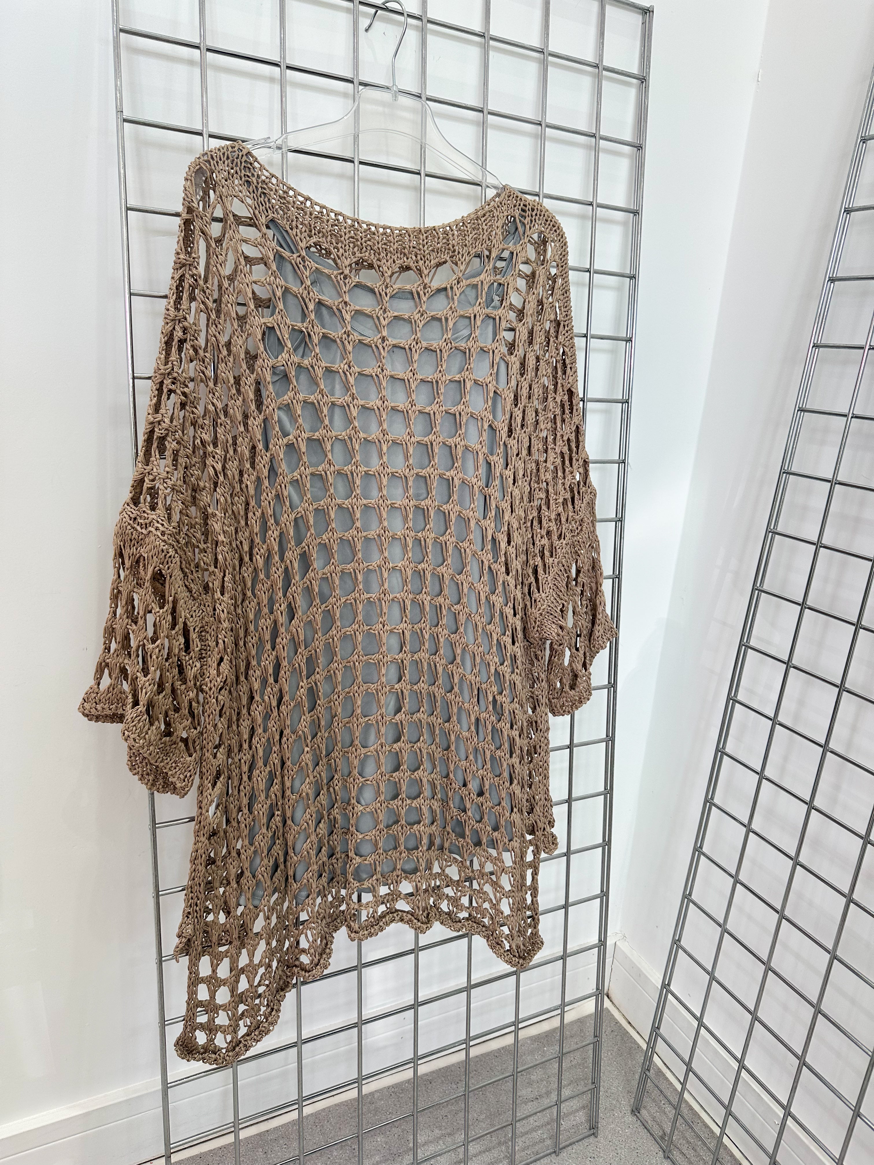 Loop Knit Oversized Sheer Jumper In Taupe