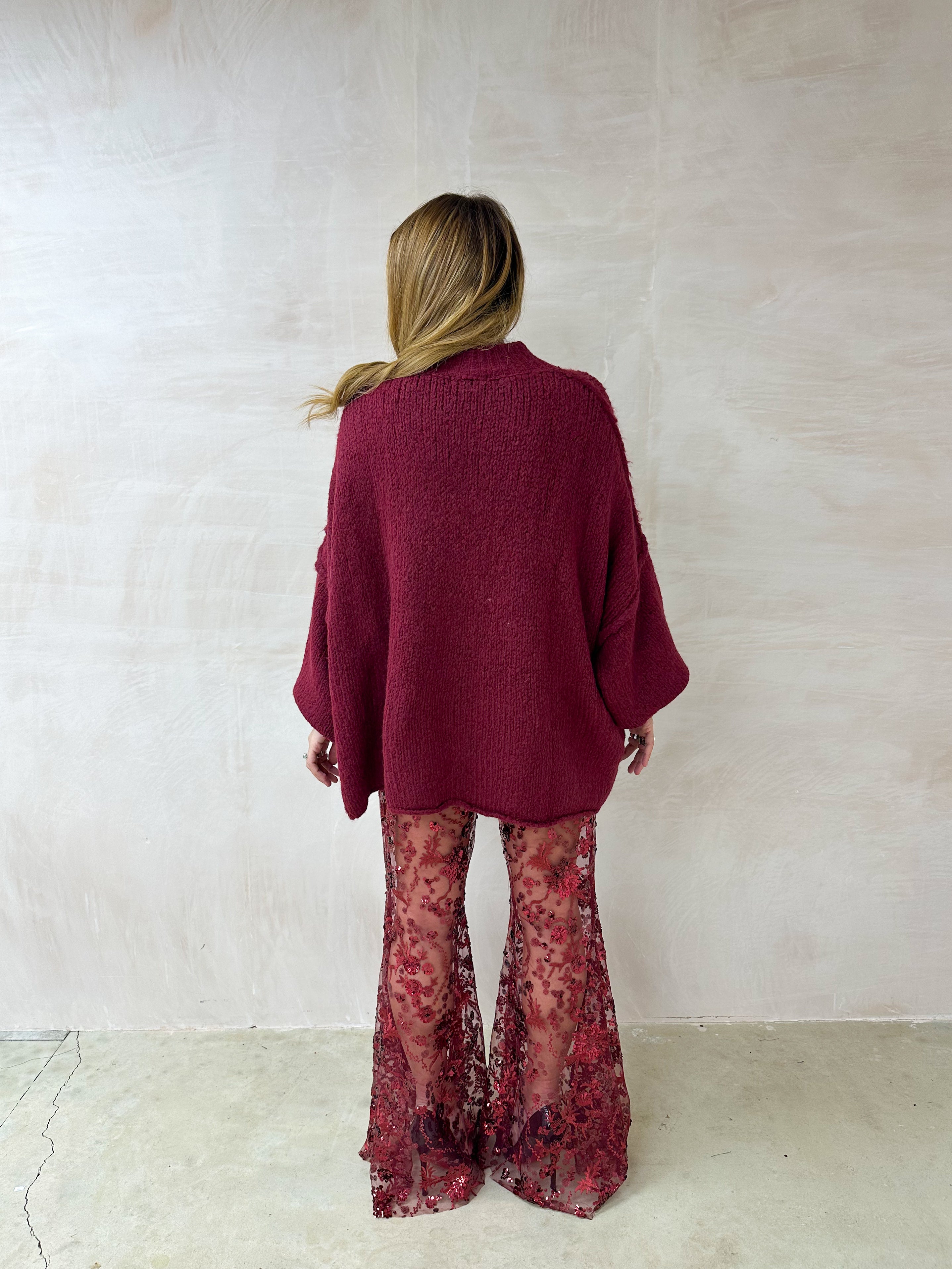 Chunky Knit Oversized Jumper In Burgundy