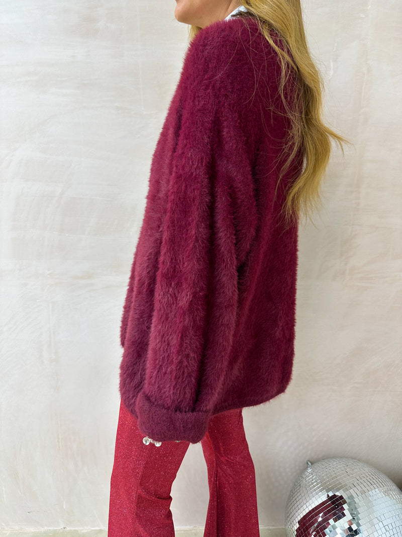 Fluffy Slouch Jumper In Burgundy