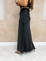 High Waisted Satin Maxi Skirt In Black
