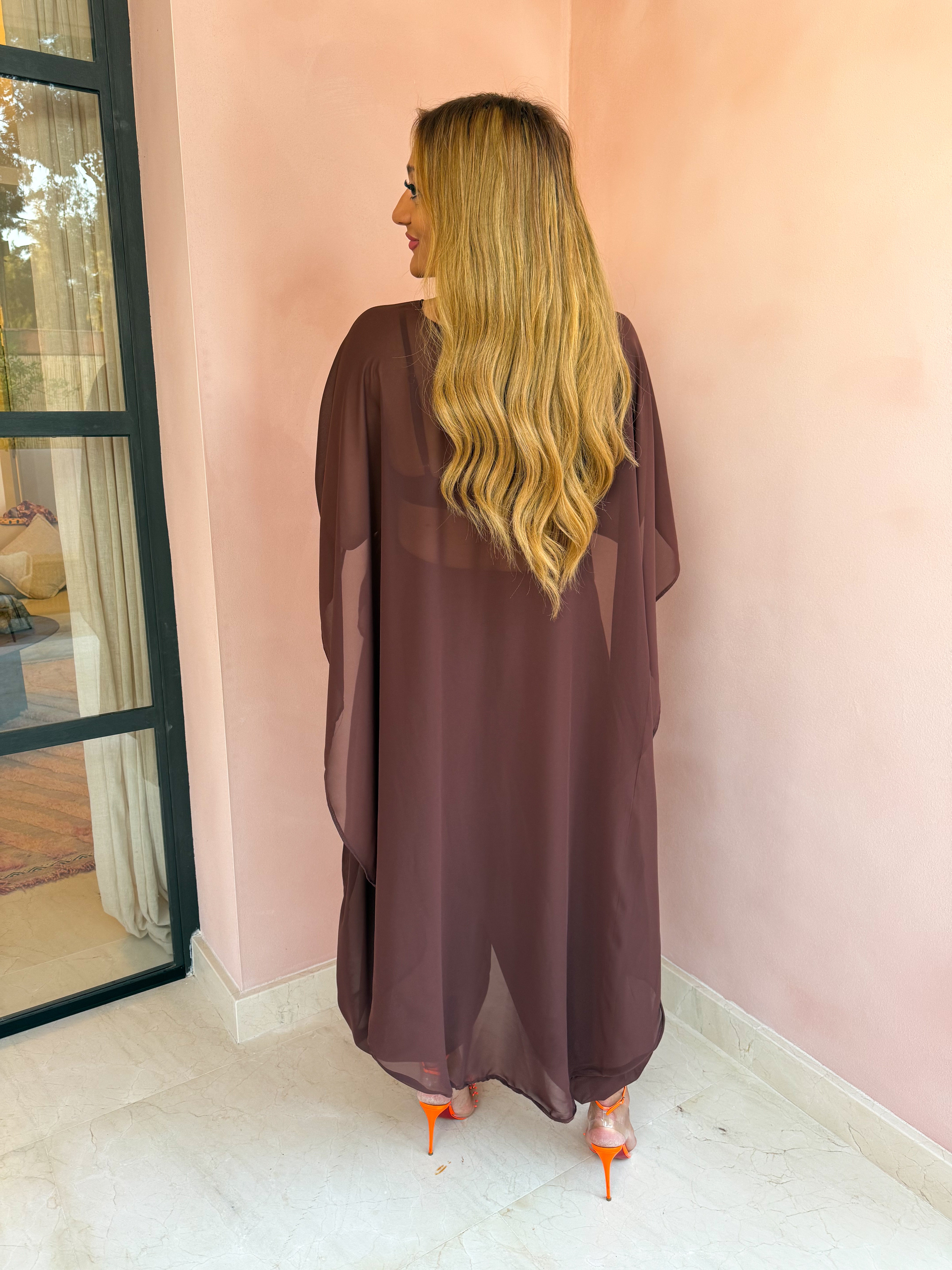 The Jasmine Chiffon Cape Top In Brown