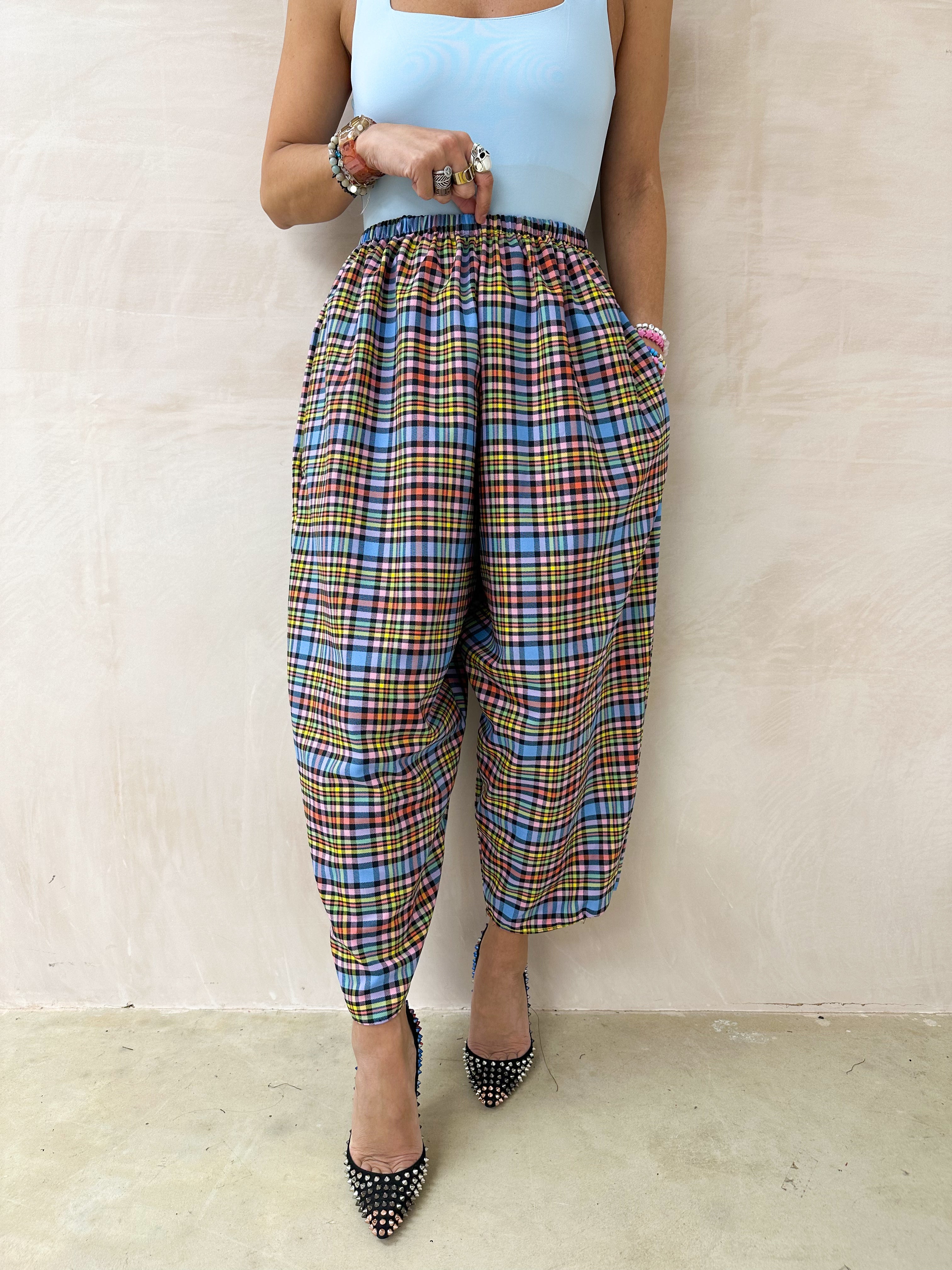 Muse Balloon Trousers In Multi Coloured Tartan