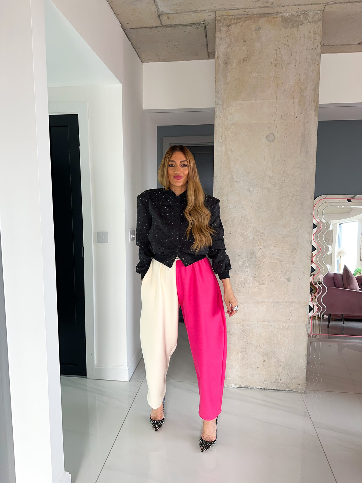 Core Collection Contrast Balloon Trousers In Pink/Cream