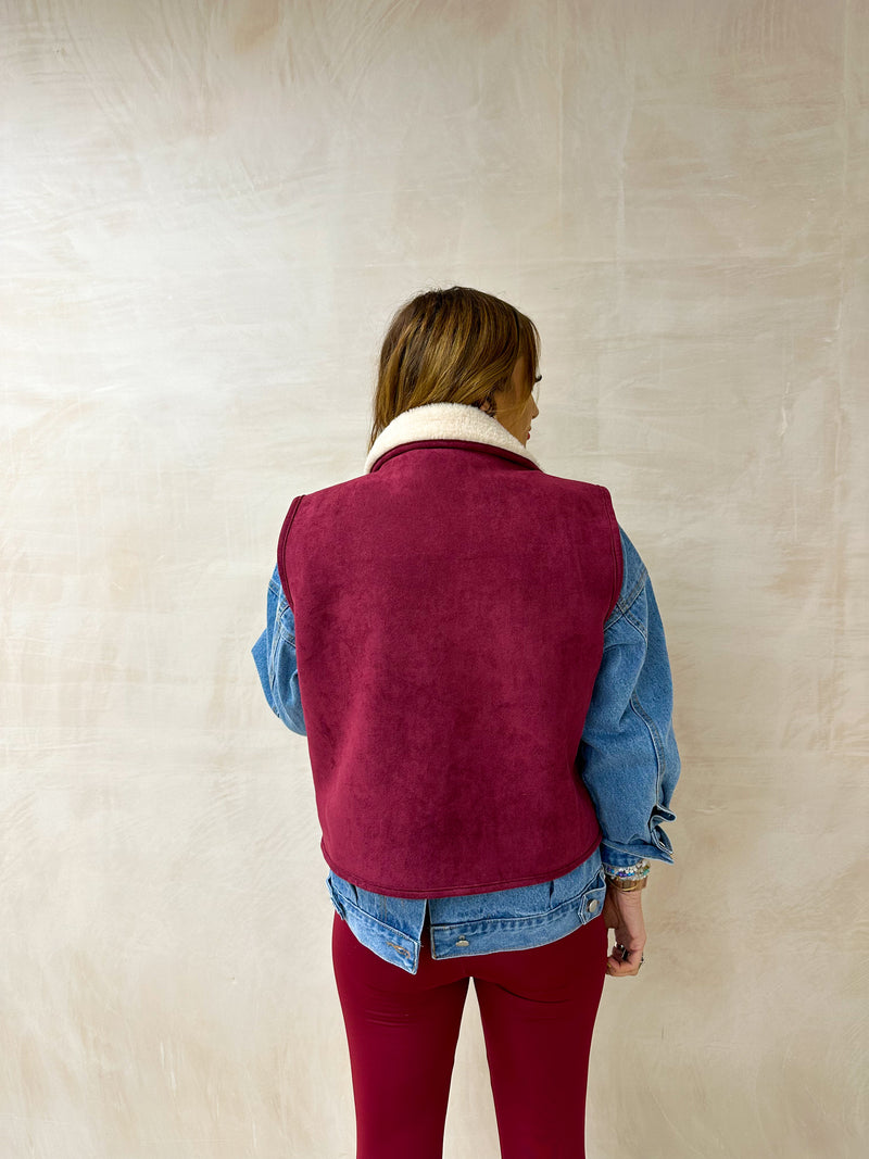 Faux Suede Gilet In Burgundy