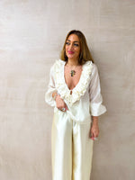 Ruffle Front Floaty Top In Cream