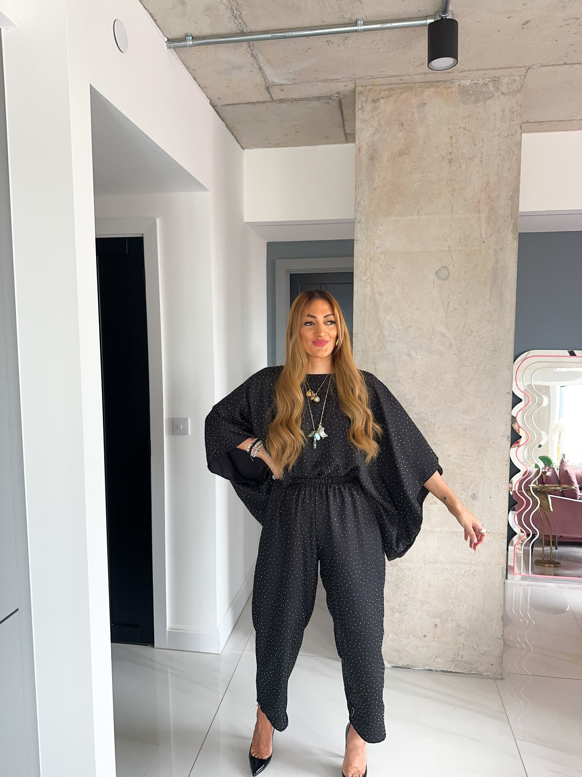 Core 0.2 Scattered Rhinestone Balloon Trousers In Black