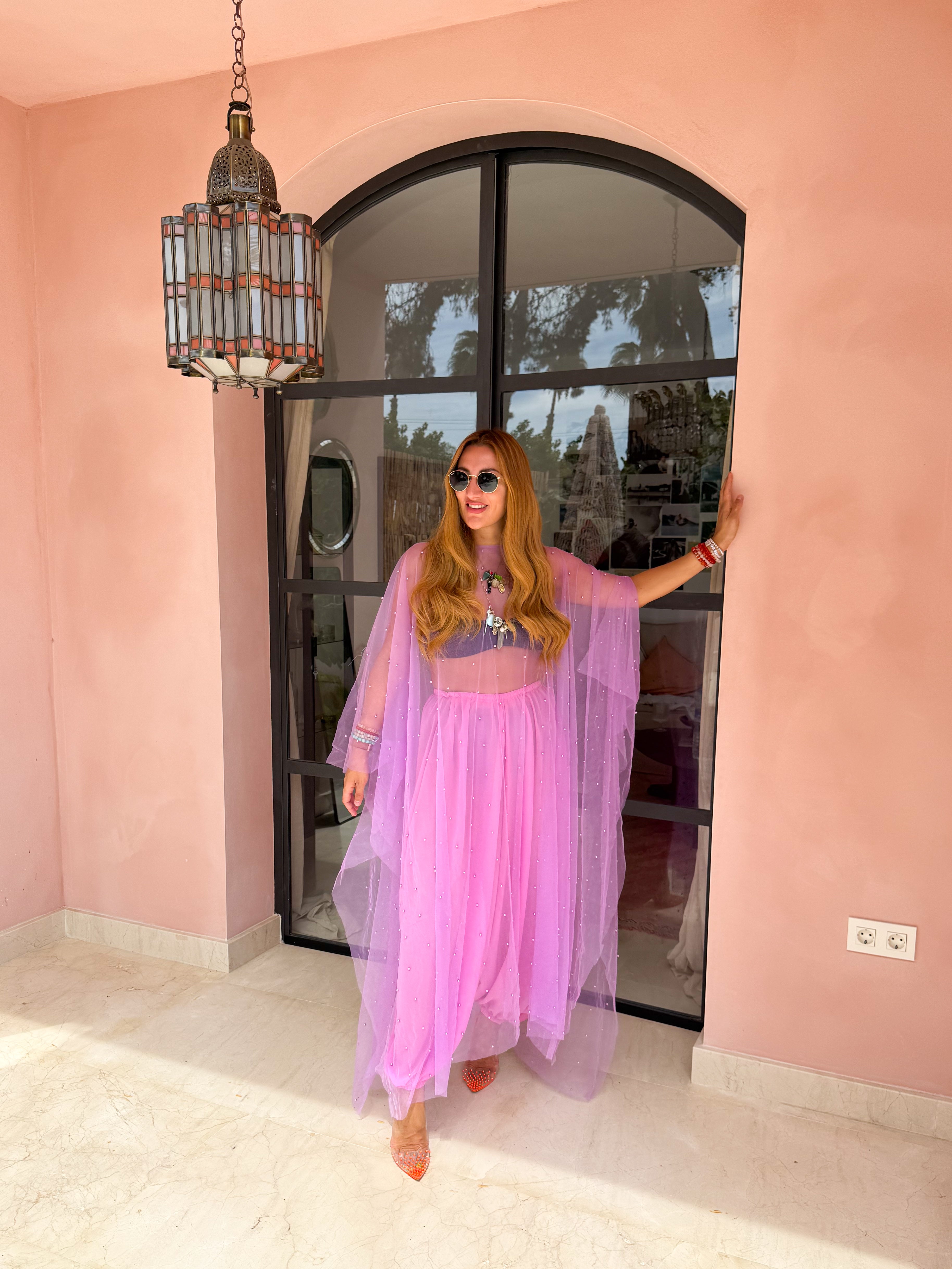 Tulle Vixen Pearl Mesh Kimono In Lilac