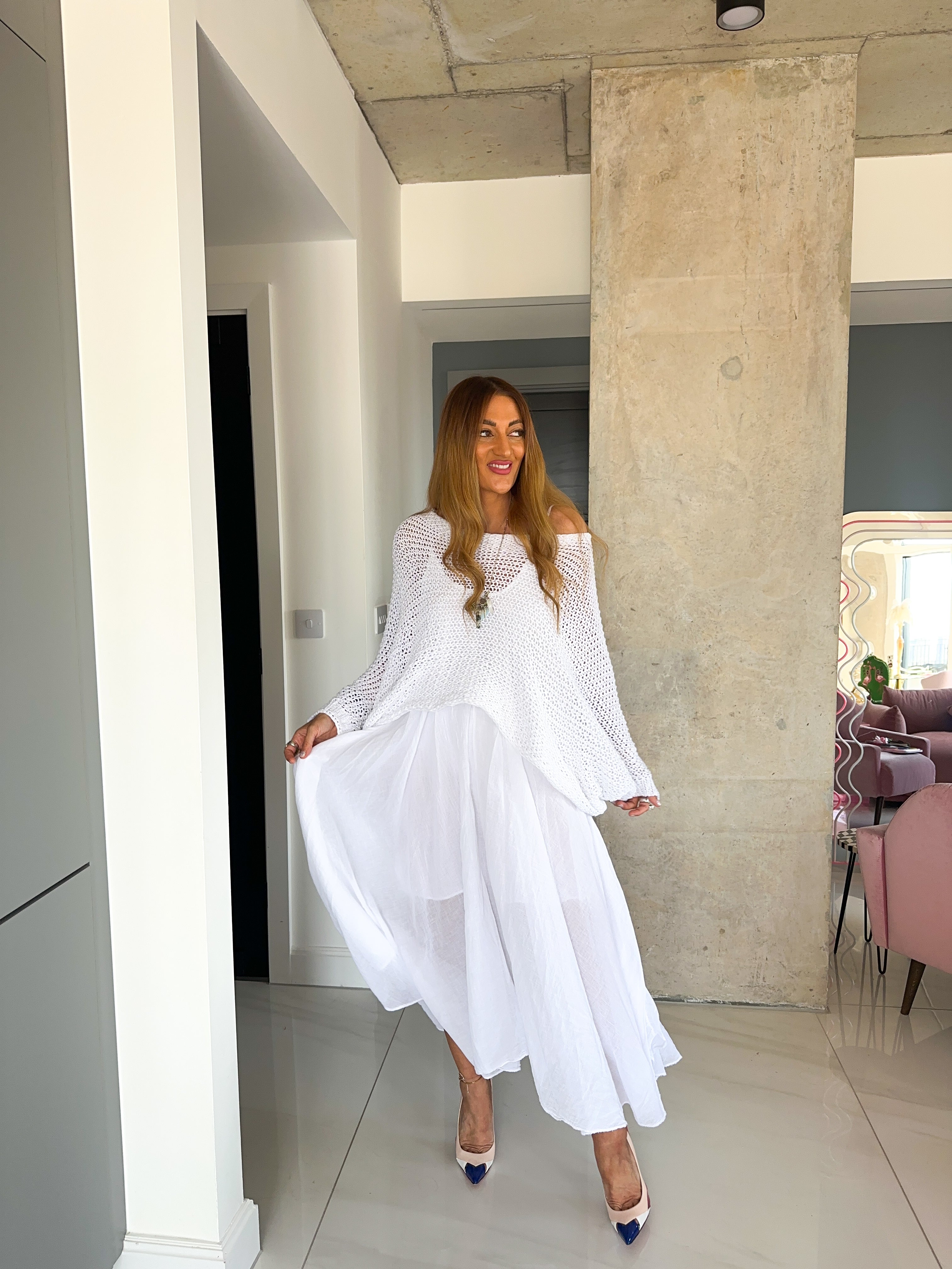 White Linen T-Shirt Style Maxi Dress
