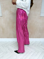 Plisse Pleat Trousers In Hot Pink Metallic