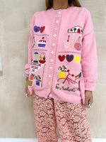 'Candy Shop' Embroidered Cardigan In Pink