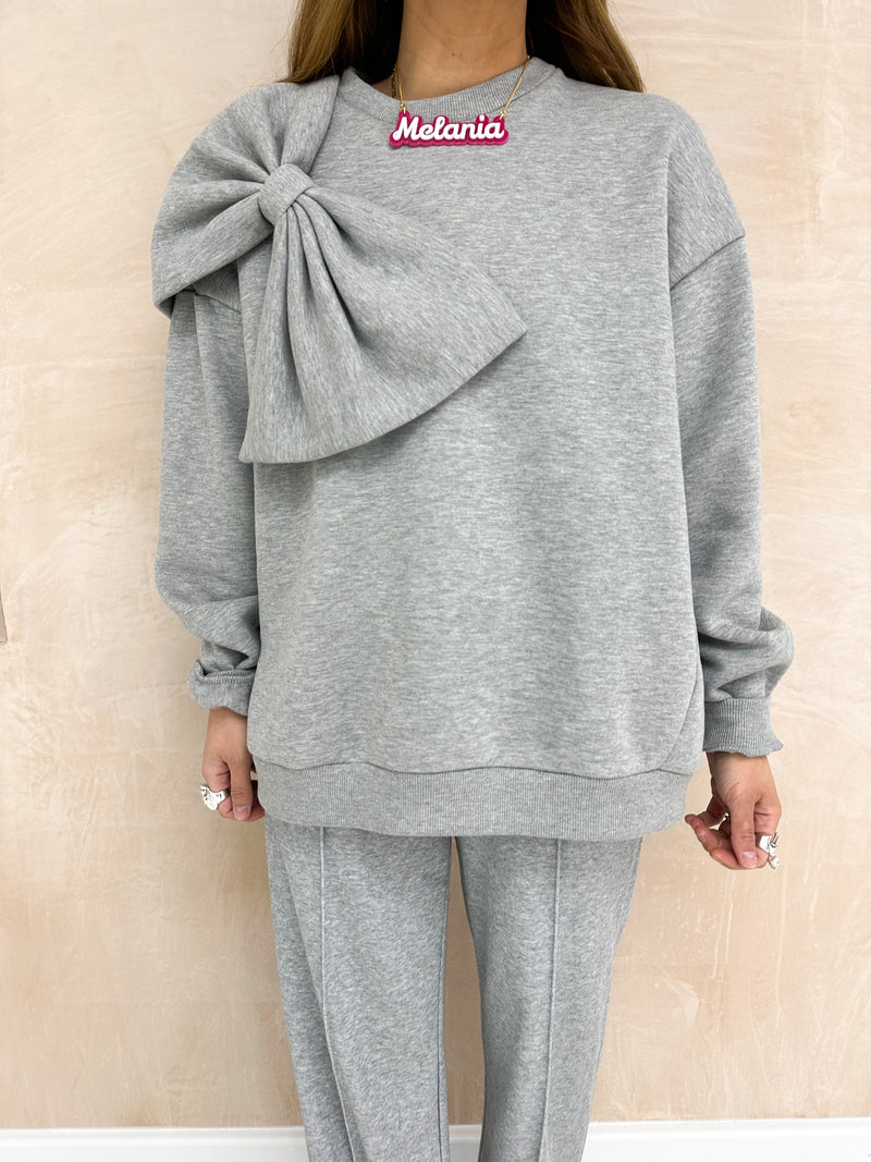 Bow Detail Sweatshirt In Grey