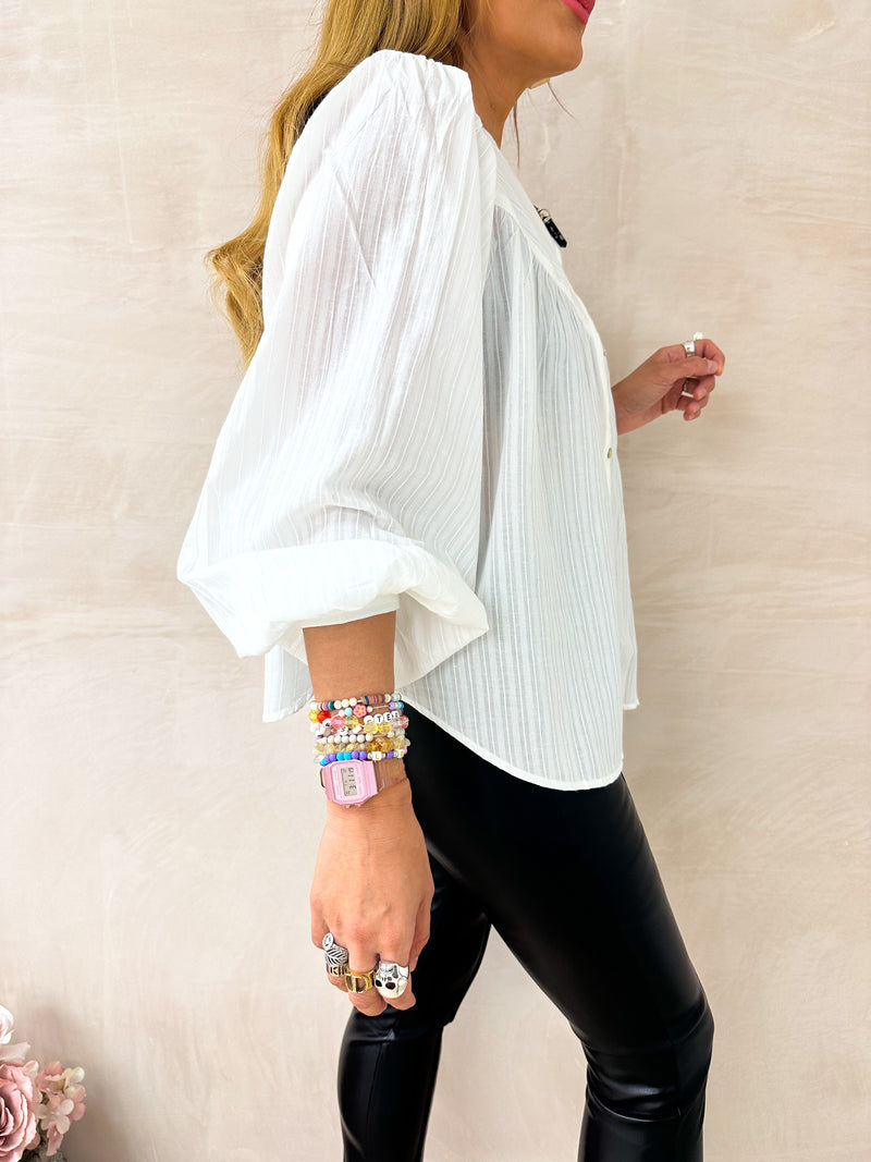 Puff Sleeve Floaty Shirt Top In White