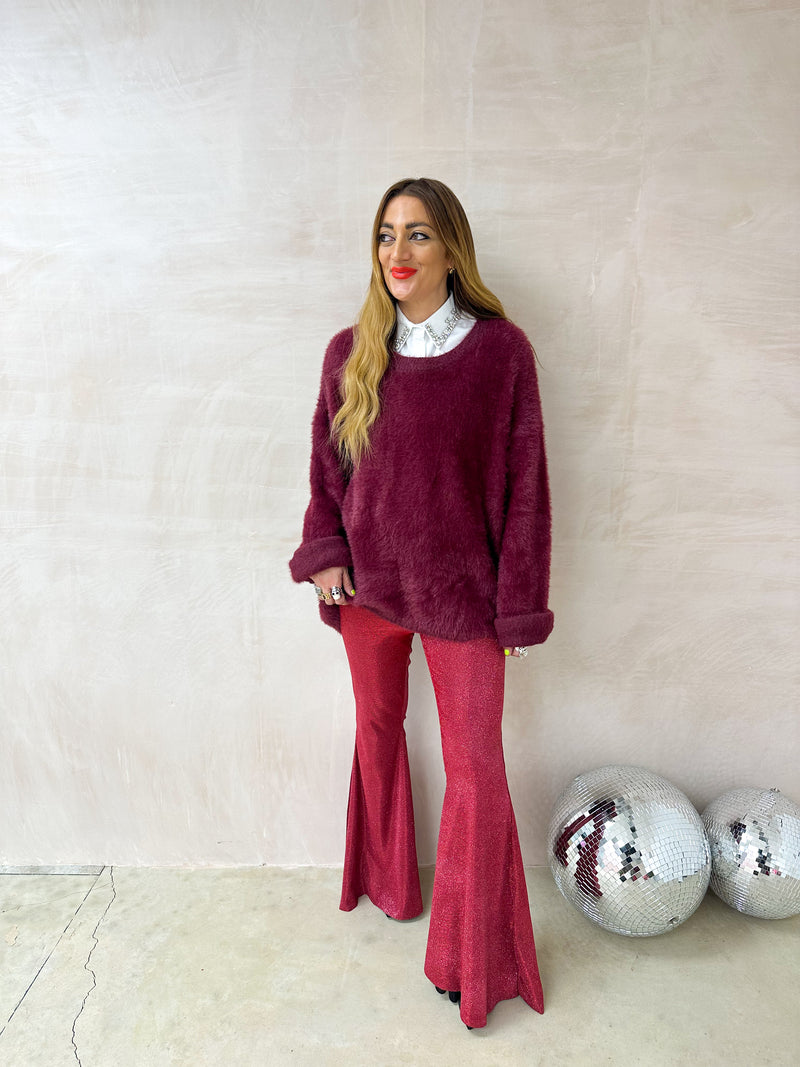 The Moonbeam Lurex Flares In Burgundy Glitter