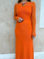Long Sleeve Mesh Maxi Dress In Orange