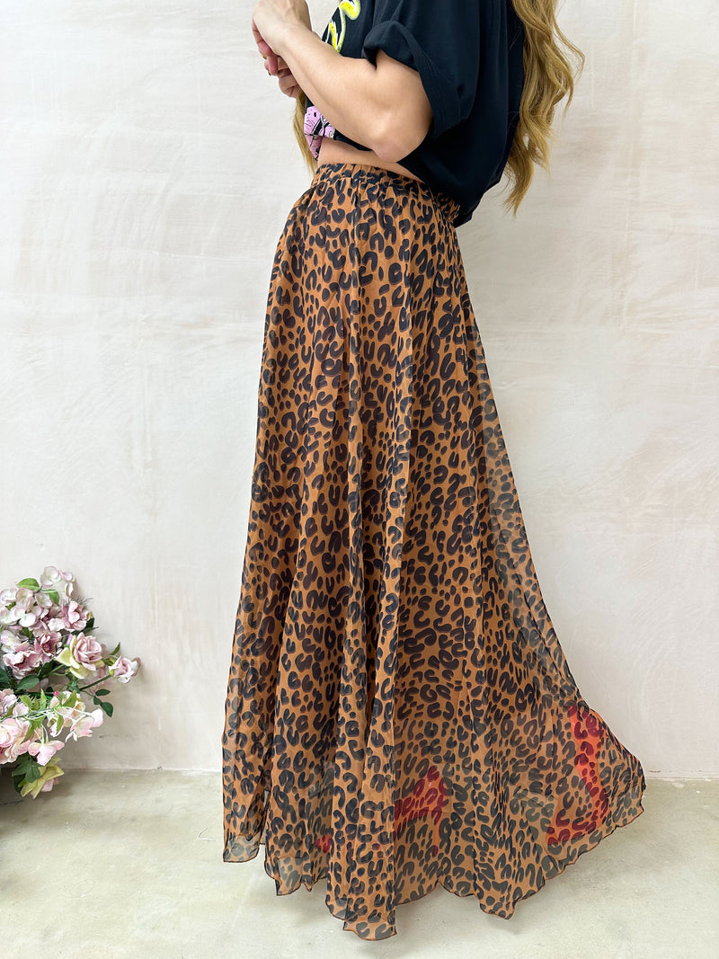 Full Floaty Maxi Skirt In Leopard Print