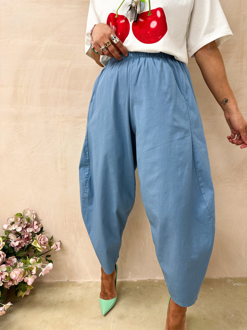 High Waisted Balloon Fit Trousers In Sky Blue