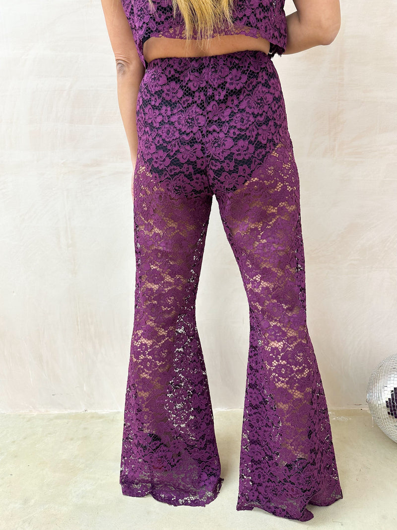 Fairytale Lace Extreme Flare Trousers In Purple