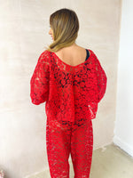 The Sweet Dreams Puff Sleeve Top In Red Lace