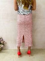 High Waisted Sequin Midi Skirt In Baby Pink