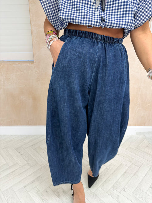 High Waisted Balloon Fit Trousers In Denim